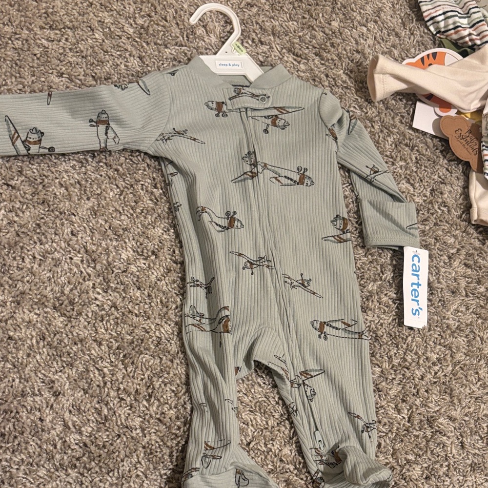 Carter's Green Bird Print Footie